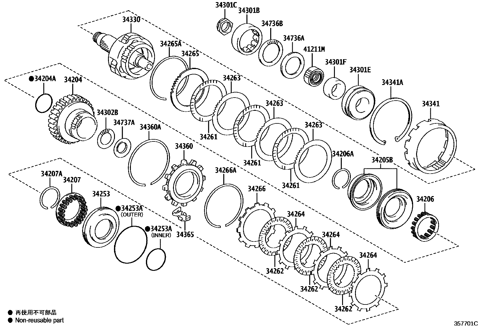 Toyota CAMRY 超速档齿轮(ATM) EPC diagram — 357701C