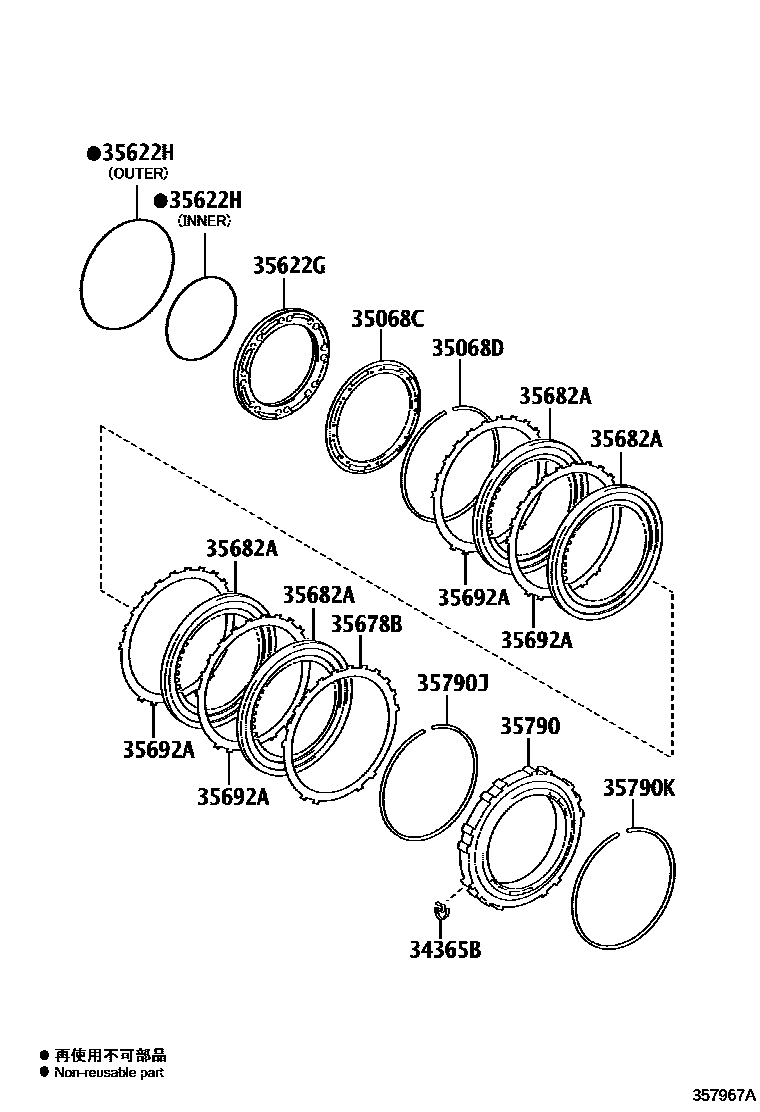 Toyota CAMRY 中央支架和行星太阳齿轮(ATM) EPC diagram — 357967B