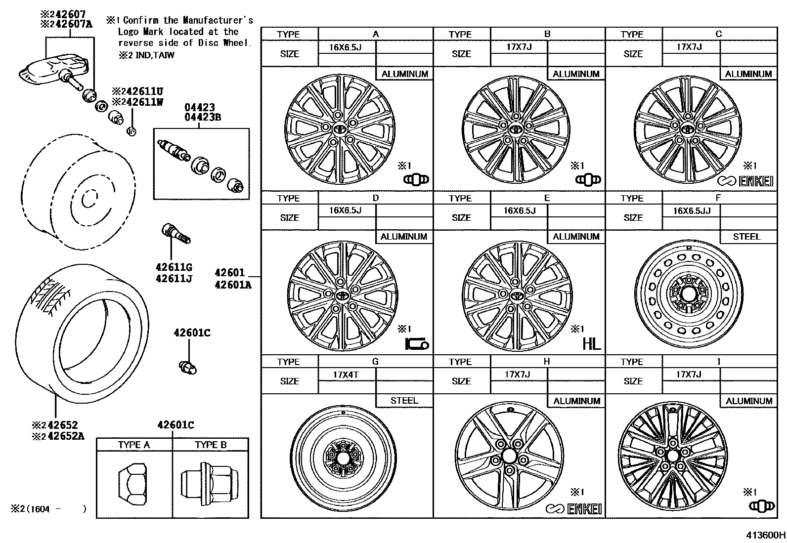 Toyota CAMRY 车轮和车轮盖 EPC diagram — 413600H