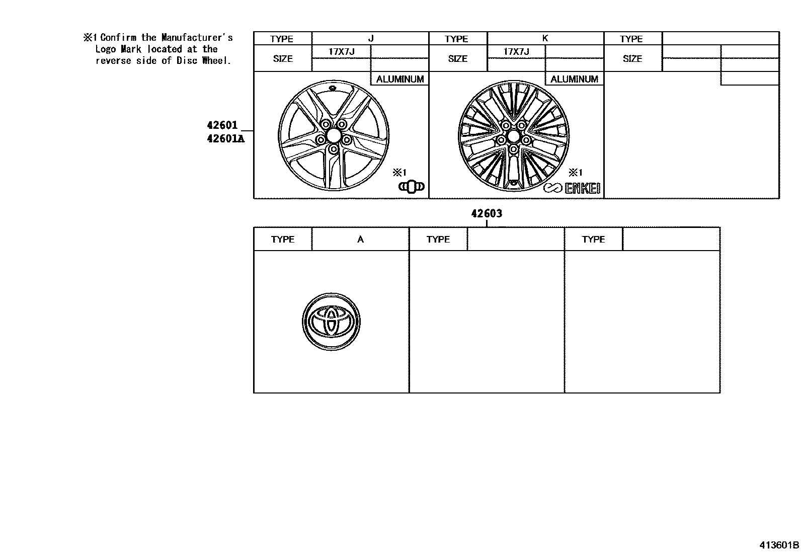 Toyota CAMRY 车轮和车轮盖 EPC diagram — 413601B