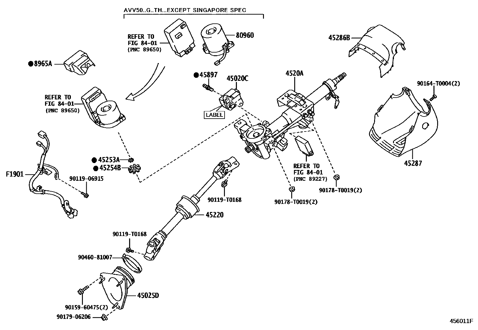 Toyota CAMRY Steering Column & Shaft EPC diagram — 456011F