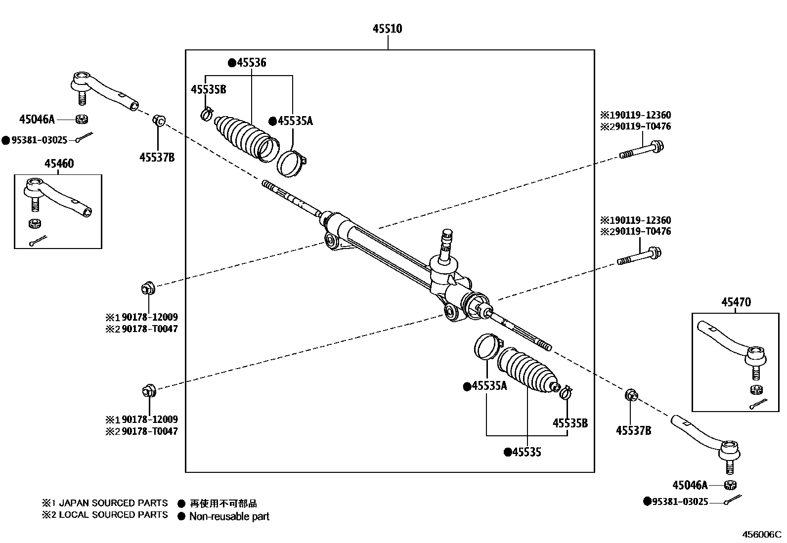 Toyota CAMRY 前转向齿轮和连杆 EPC diagram — 456006C