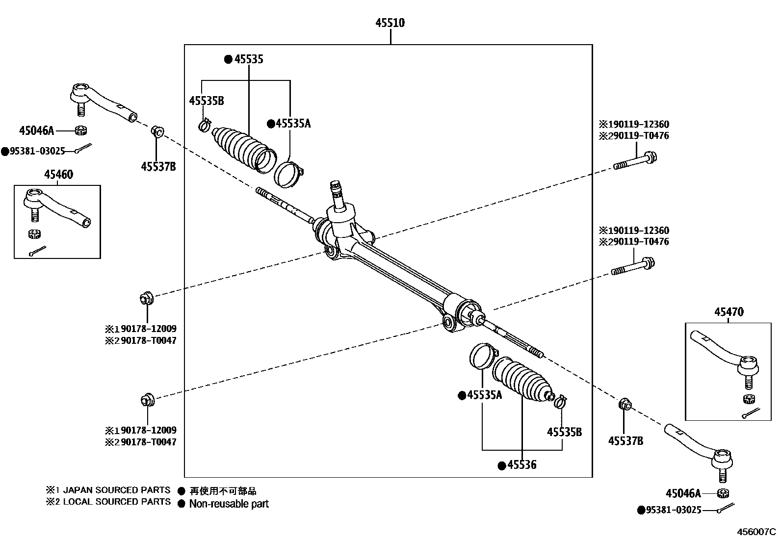 Toyota CAMRY 前转向齿轮和连杆 EPC diagram — 456007C