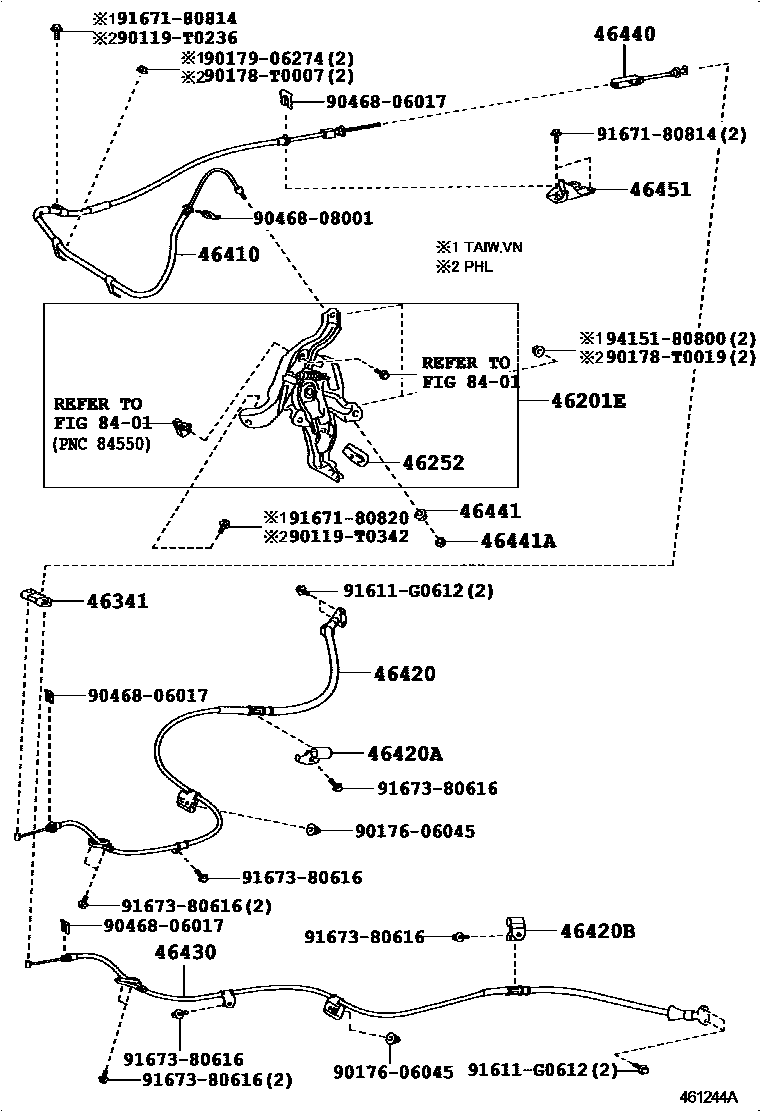 Toyota CAMRY Parking Brake & Cable EPC diagram — 461244A