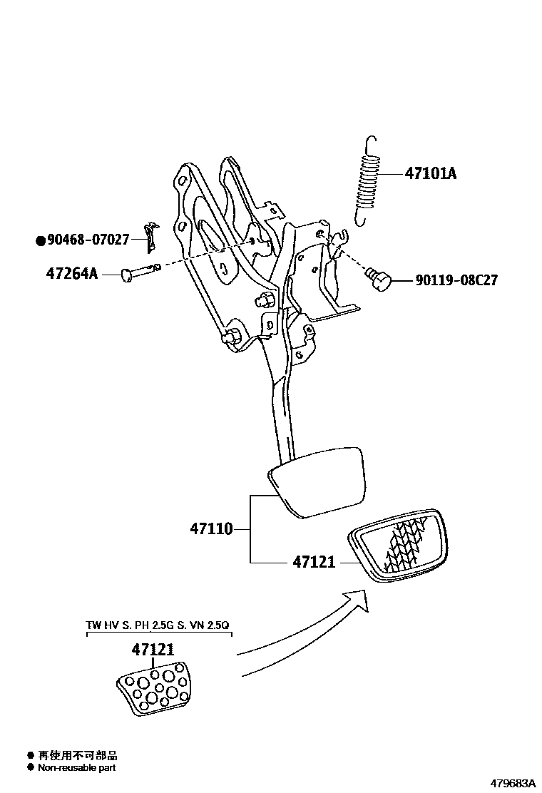 Toyota CAMRY Brake Pedal & Bracket EPC diagram — 479683A