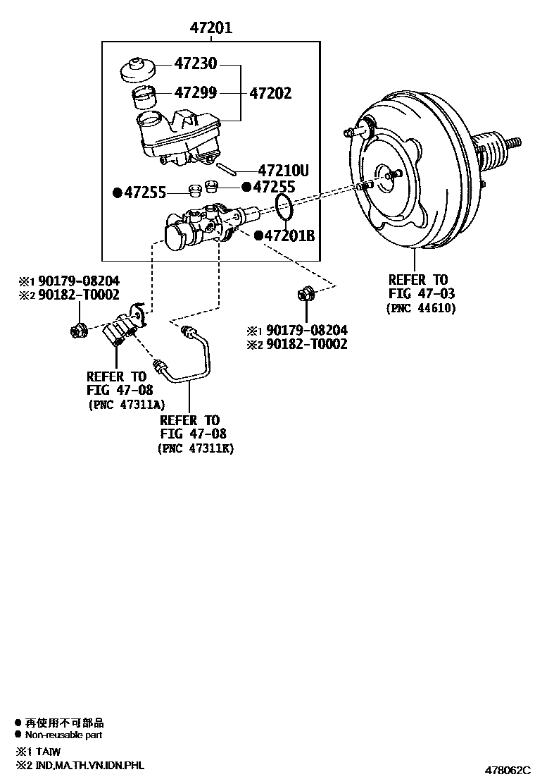 Toyota CAMRY 制动总泵 EPC diagram — 478062C