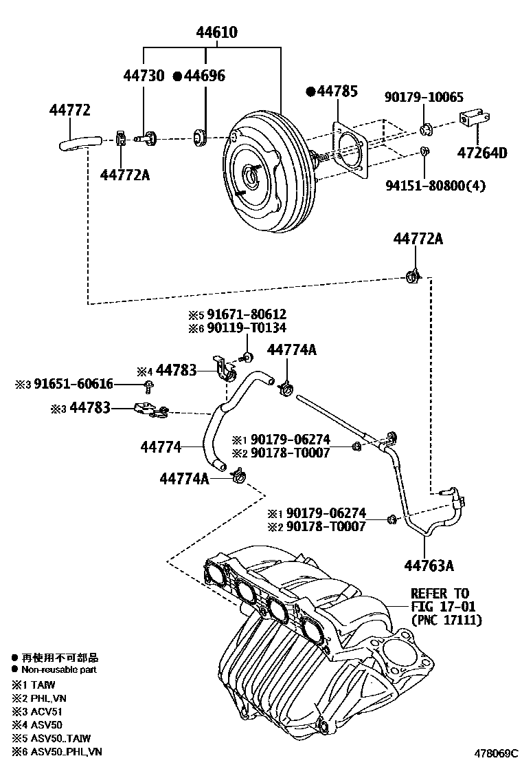 Toyota CAMRY 制动助力器和真空管 EPC diagram — 478069C