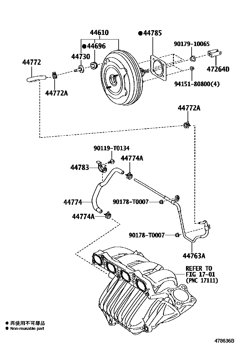 Toyota CAMRY 制动助力器和真空管 EPC diagram — 478636B