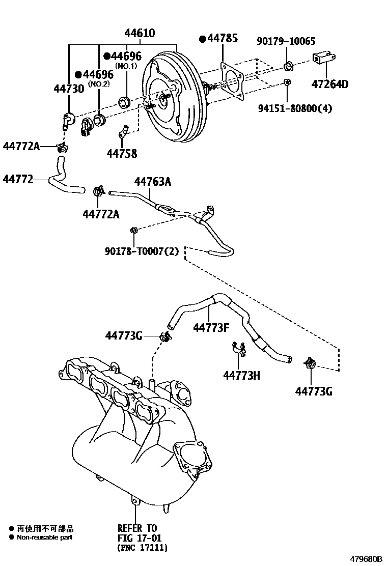 Toyota CAMRY 制动助力器和真空管 EPC diagram — 479680B