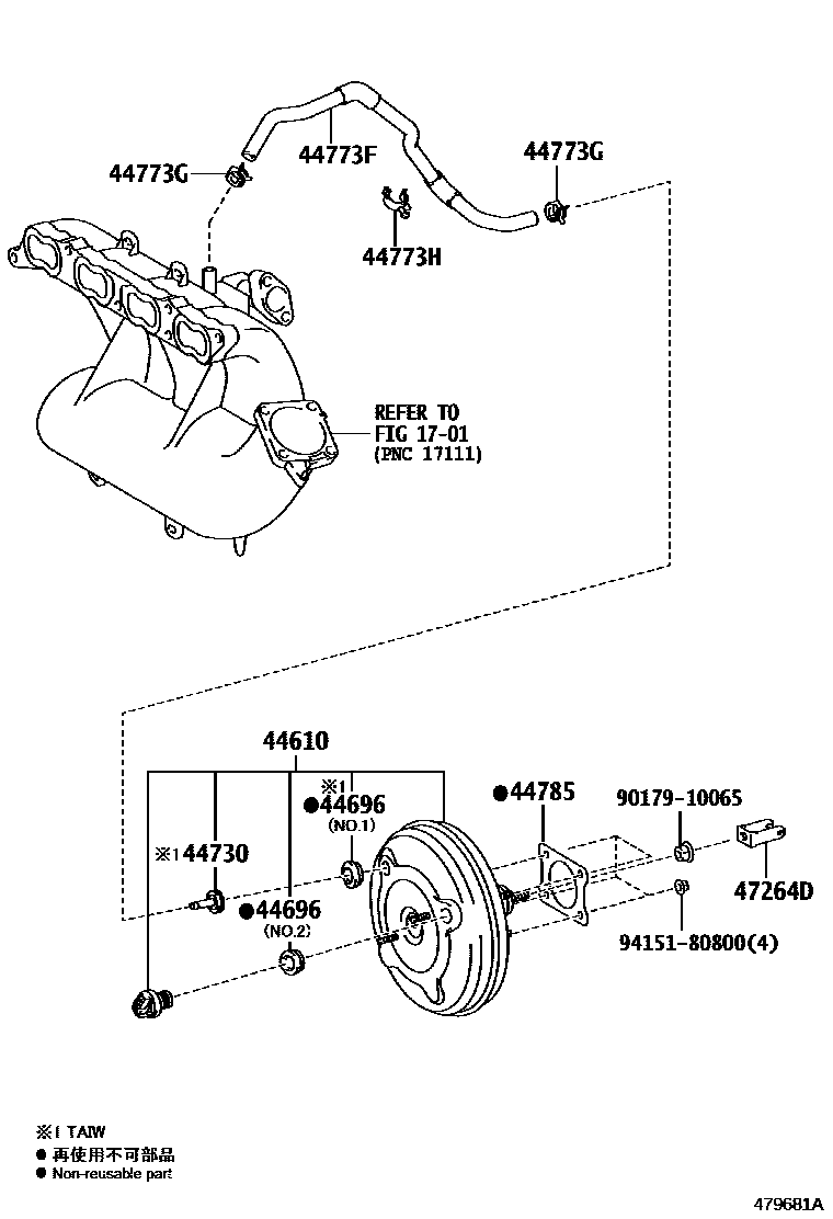 Toyota CAMRY 制动助力器和真空管 EPC diagram — 479681A