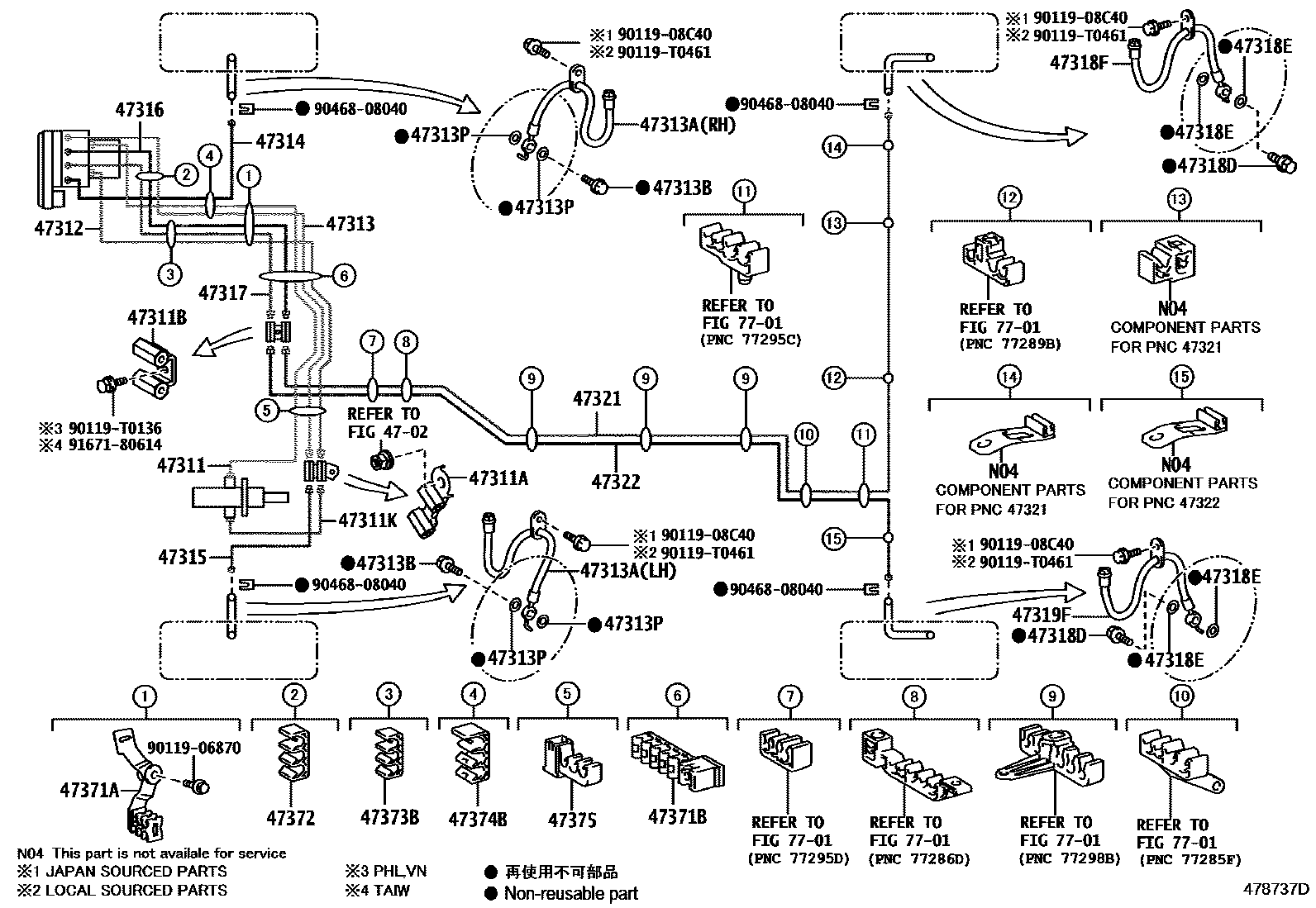 Toyota CAMRY 制动配管和卡箍 EPC diagram — 478737D