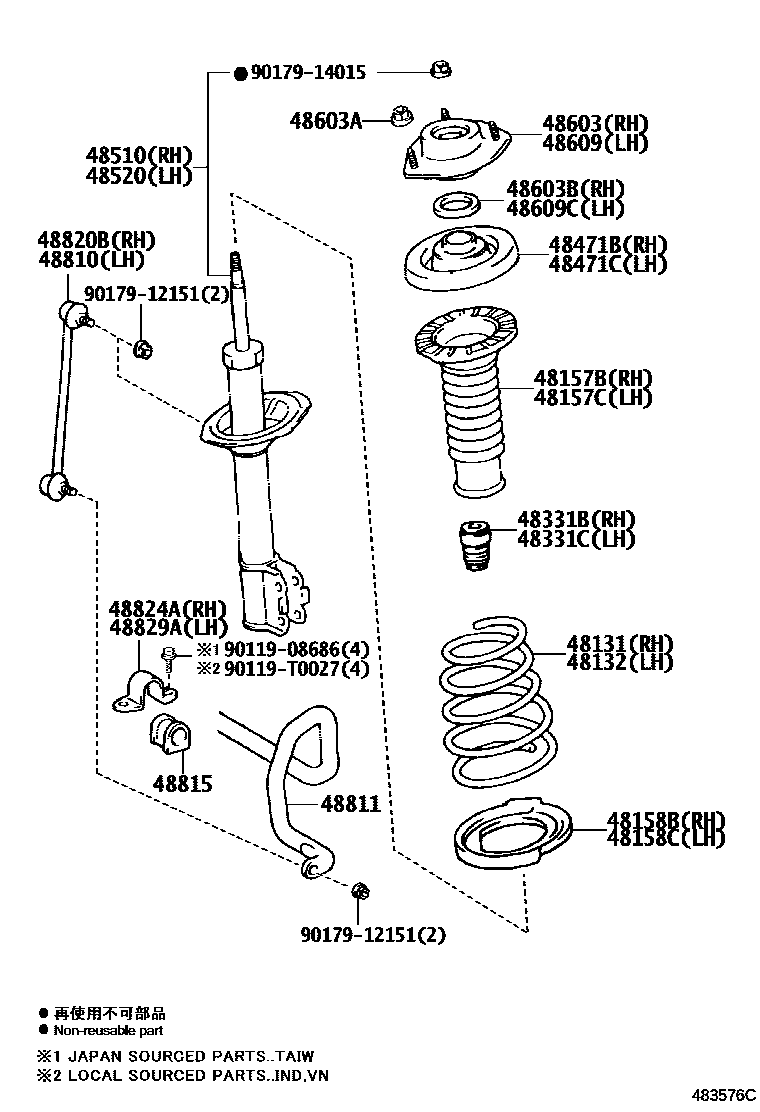 Toyota CAMRY Front Spring & Shock Absorber EPC diagram — 483576C
