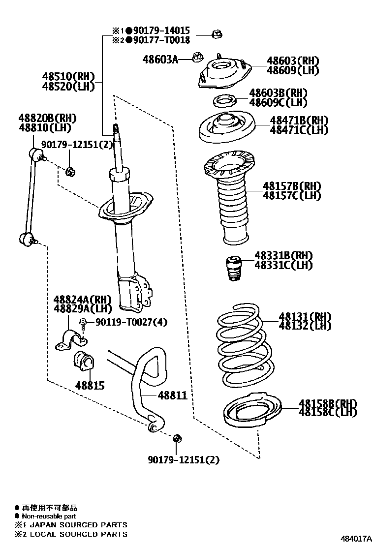 Toyota CAMRY Front Spring & Shock Absorber EPC diagram — 484017A