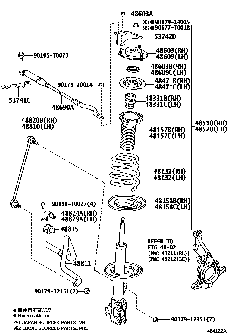 Toyota CAMRY Front Spring & Shock Absorber EPC diagram — 484122A