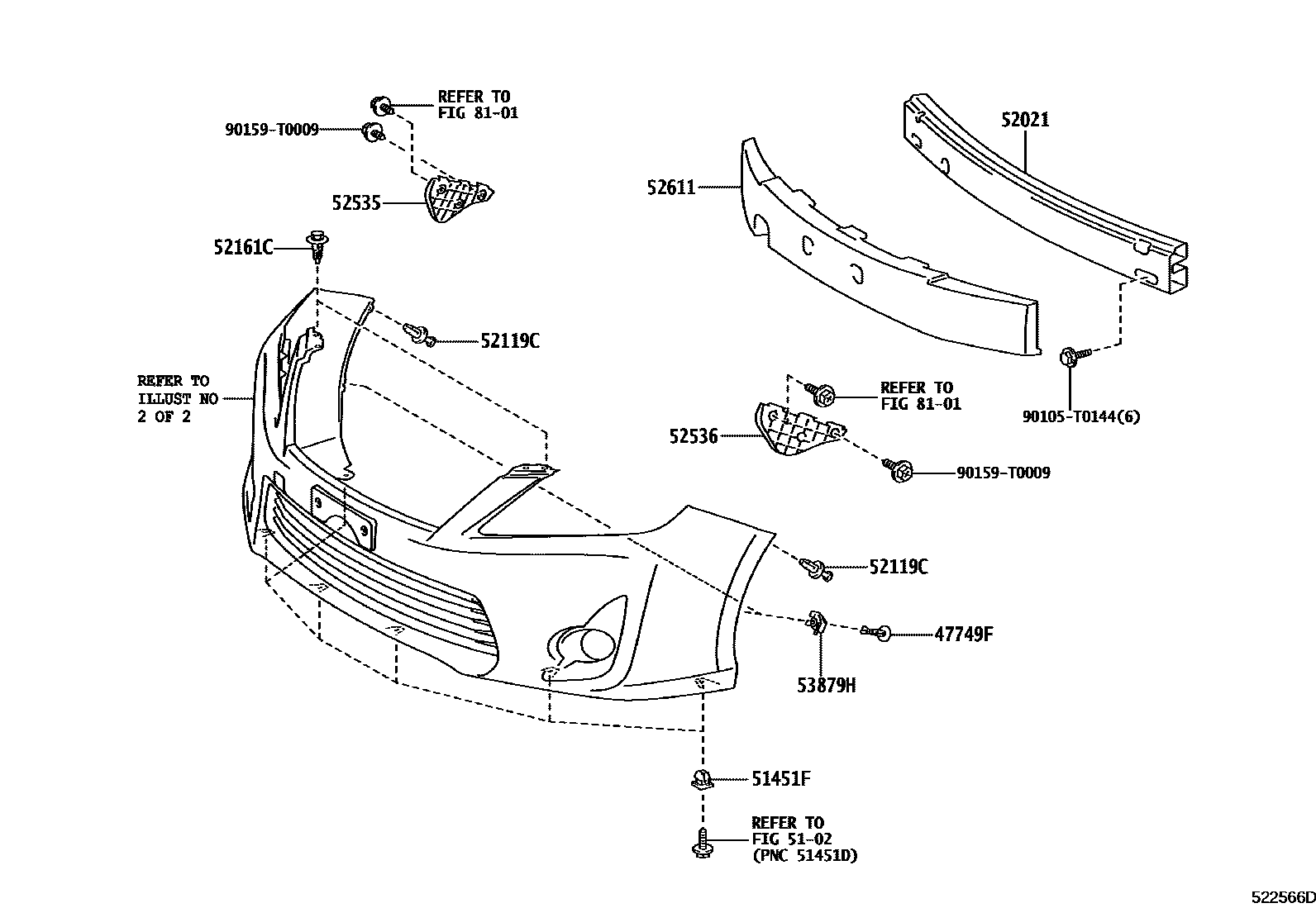 Toyota CAMRY 前保险杠及附件 EPC diagram — 522566D