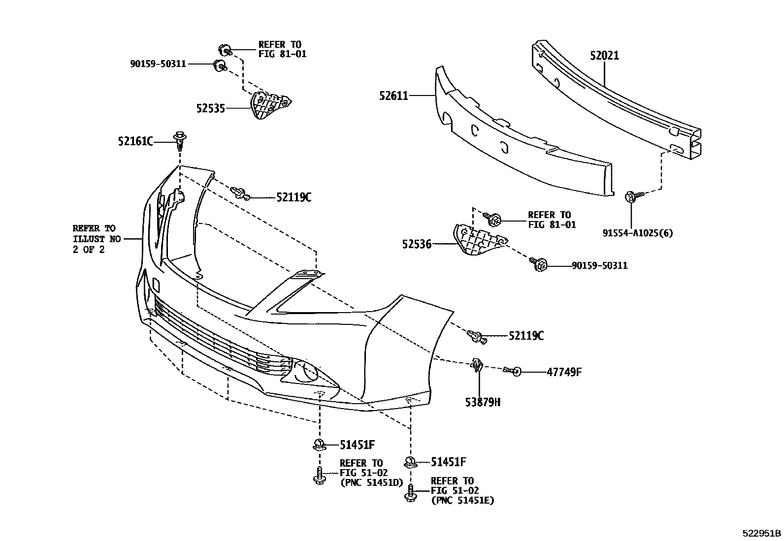 Toyota CAMRY 前保险杠及附件 EPC diagram — 522951B