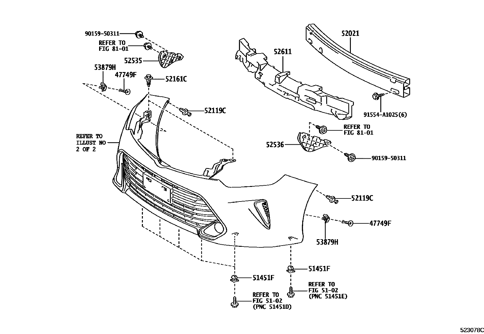 Toyota CAMRY 前保险杠及附件 EPC diagram — 523078C