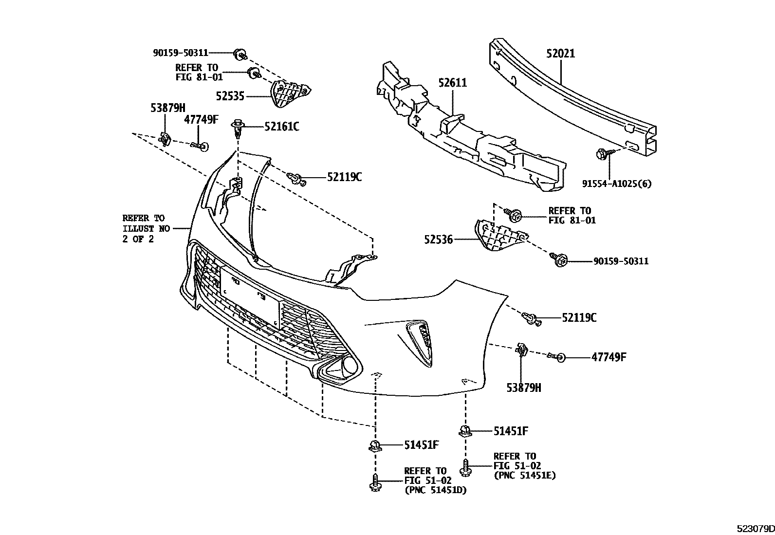 Toyota CAMRY 前保险杠及附件 EPC diagram — 523079D
