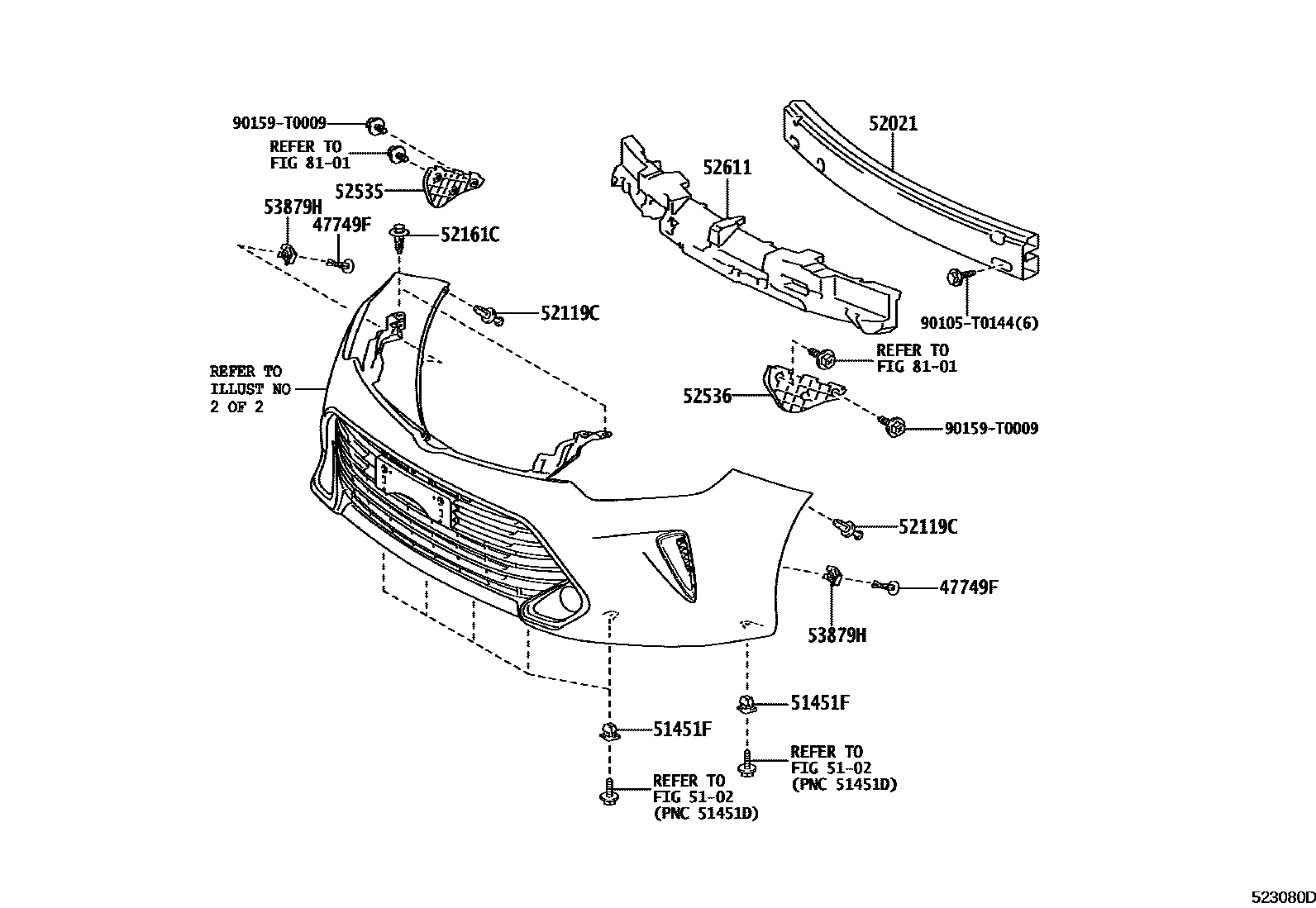 Toyota CAMRY 前保险杠及附件 EPC diagram — 523080D