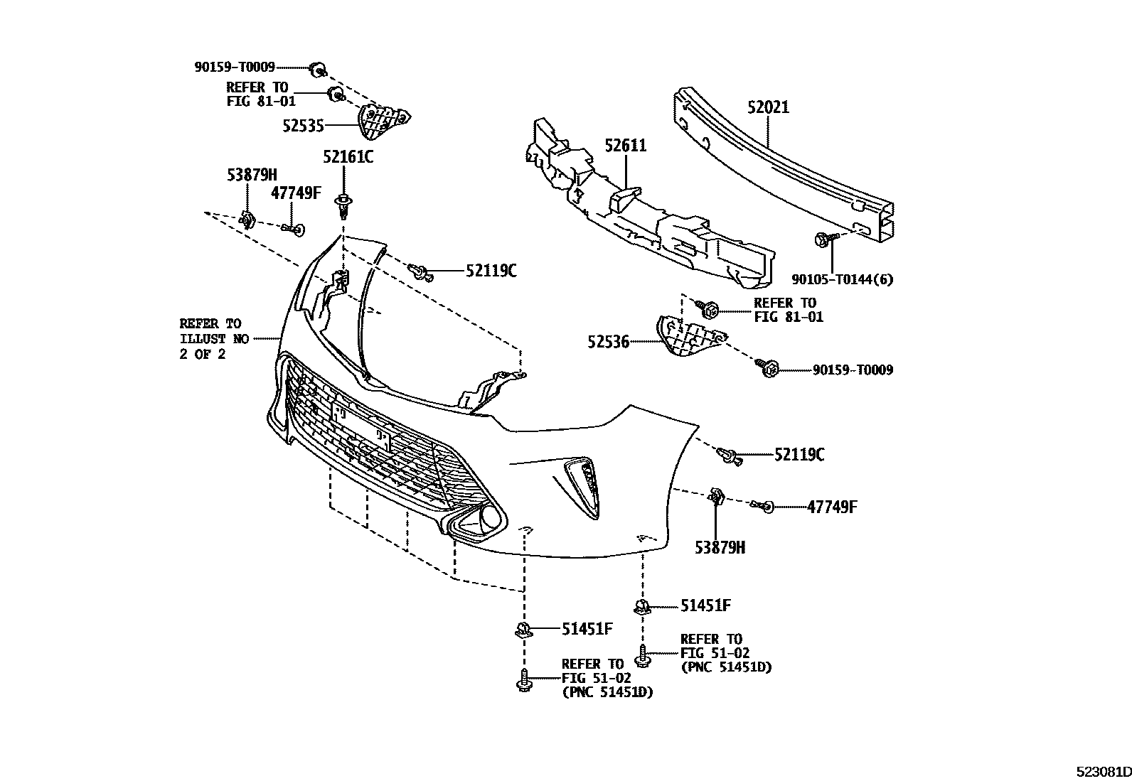 Toyota CAMRY 前保险杠及附件 EPC diagram — 523081D