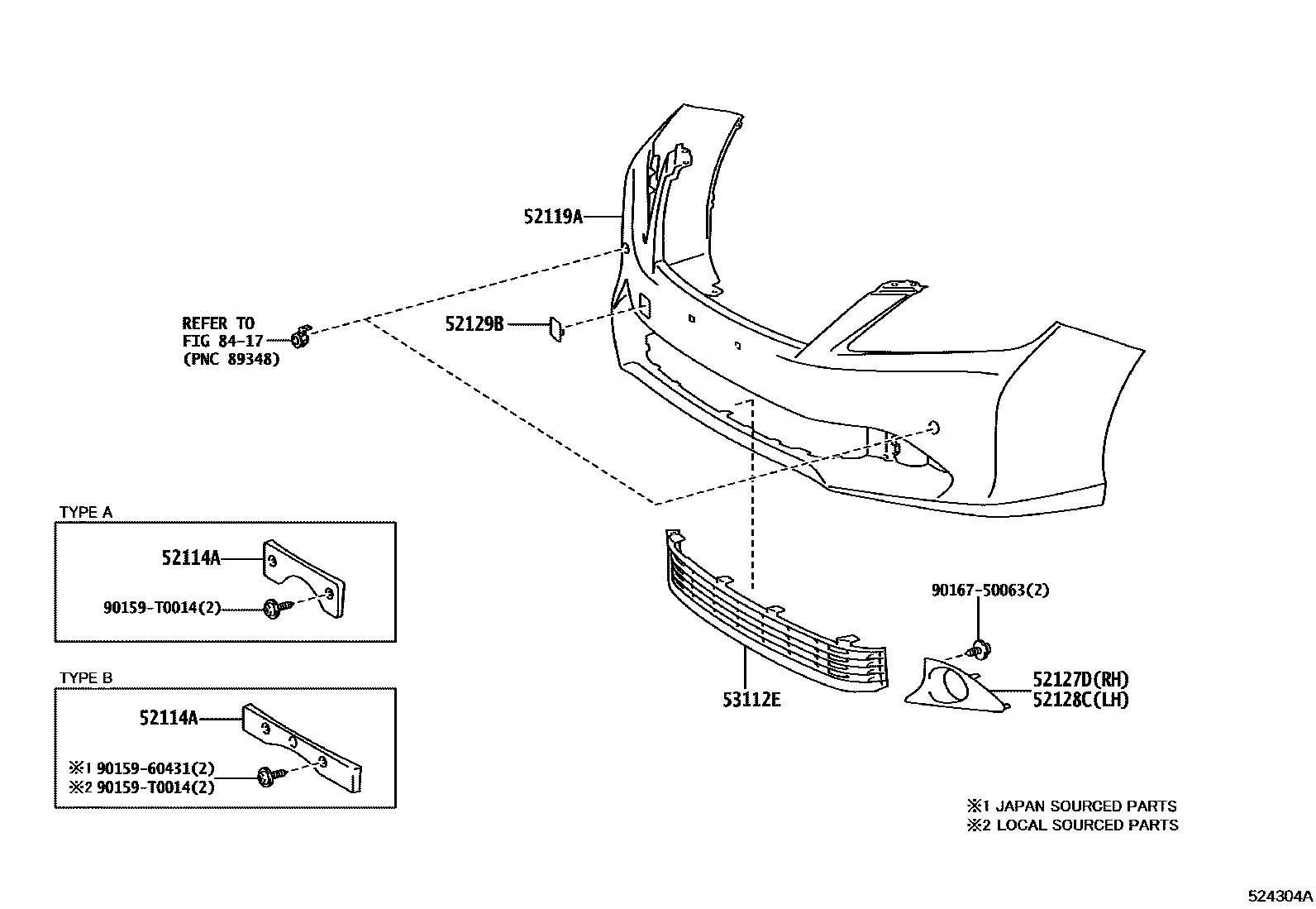 Toyota CAMRY 前保险杠及附件 EPC diagram — 524304A