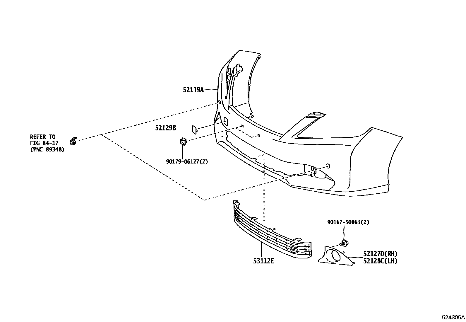 Toyota CAMRY 前保险杠及附件 EPC diagram — 524305A