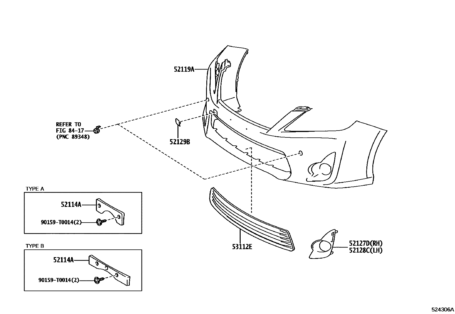 Toyota CAMRY 前保险杠及附件 EPC diagram — 524306A