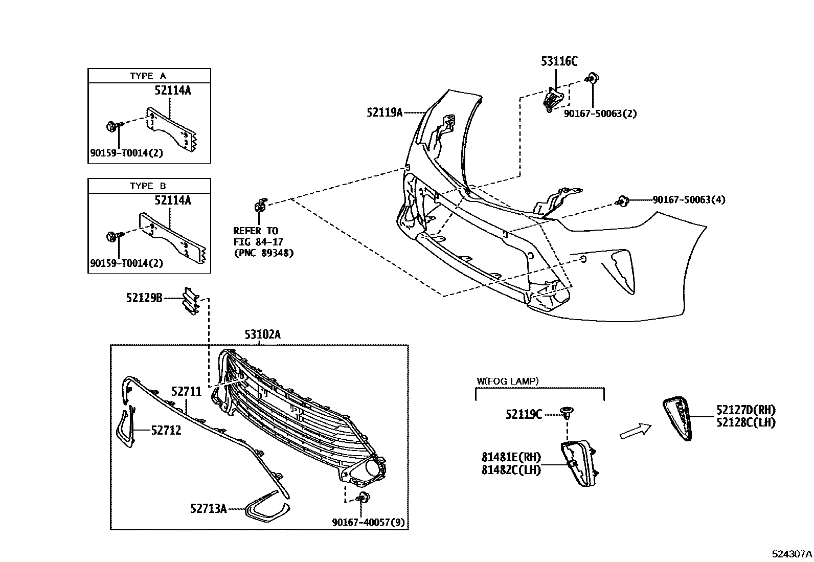 Toyota CAMRY 前保险杠及附件 EPC diagram — 524307A