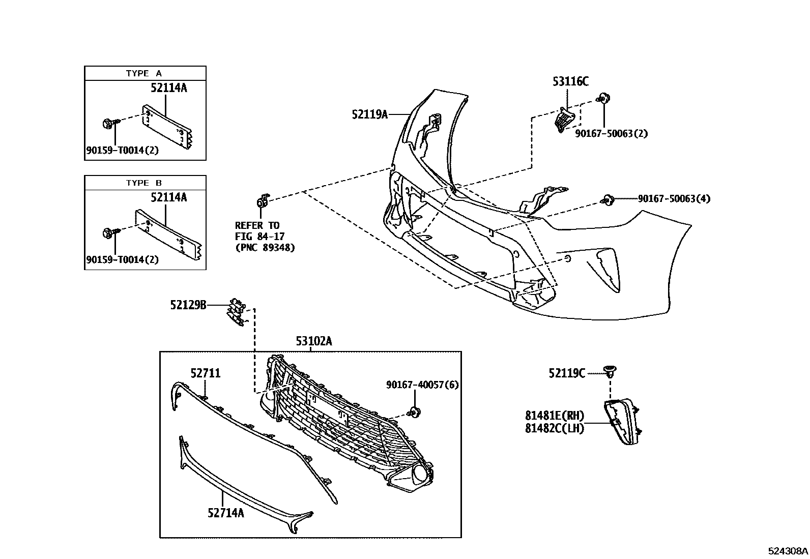 Toyota CAMRY 前保险杠及附件 EPC diagram — 524308A