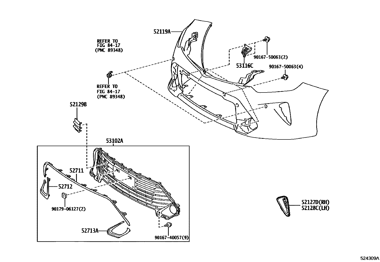 Toyota CAMRY 前保险杠及附件 EPC diagram — 524309A