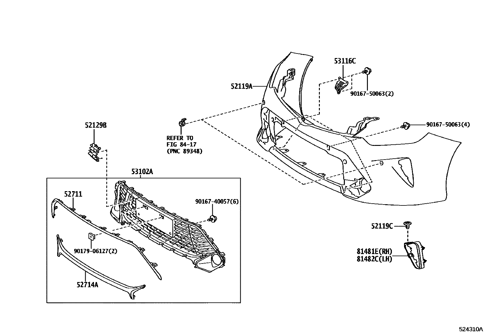 Toyota CAMRY 前保险杠及附件 EPC diagram — 524310A