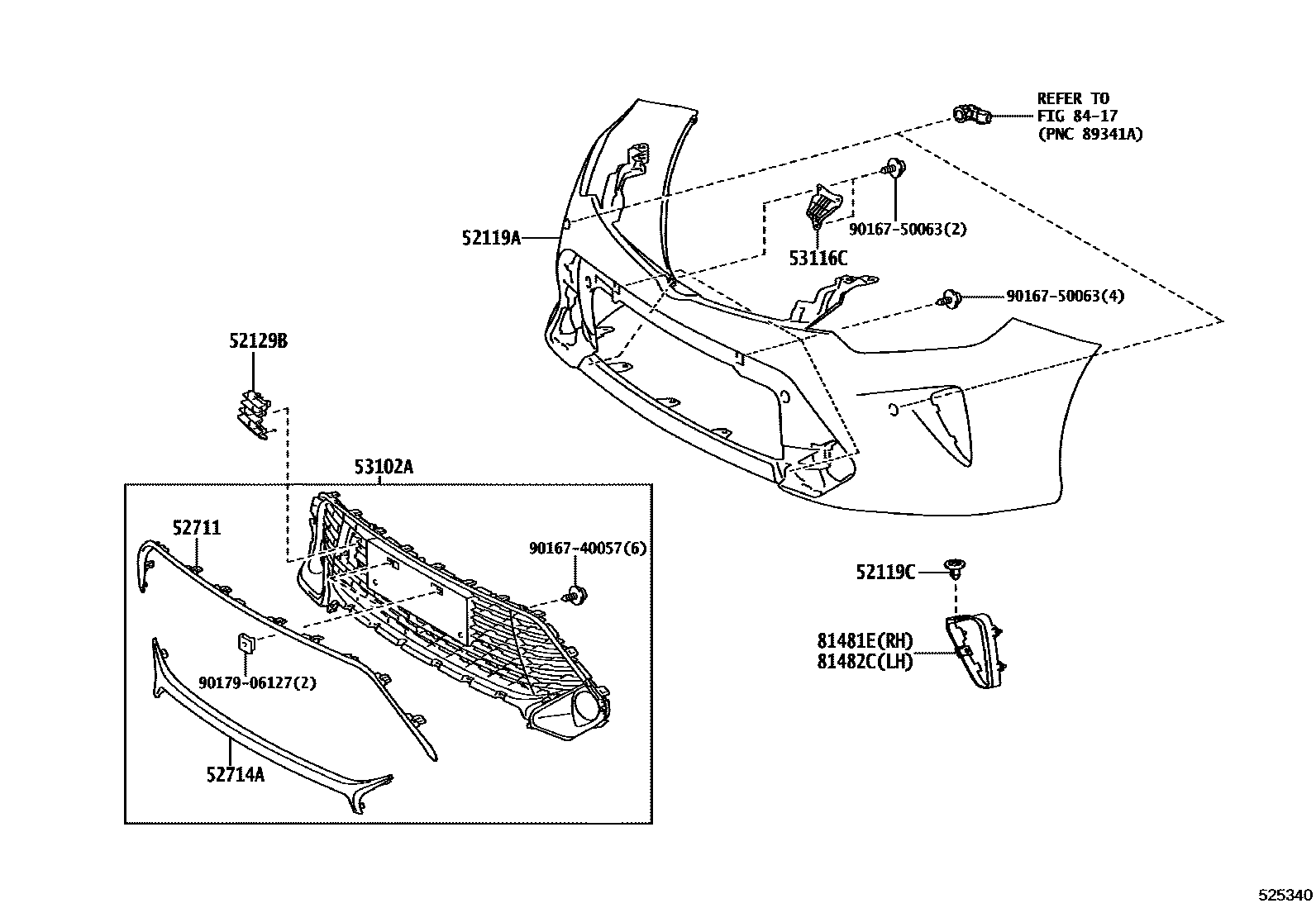Toyota CAMRY 前保险杠及附件 EPC diagram — 525340
