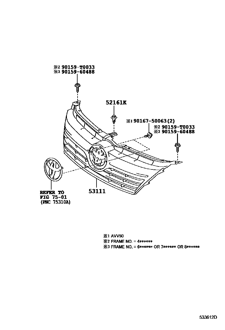 Toyota CAMRY radiator grille EPC diagram — 533612D