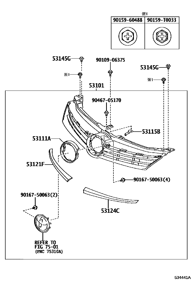 Toyota CAMRY radiator grille EPC diagram — 534441A