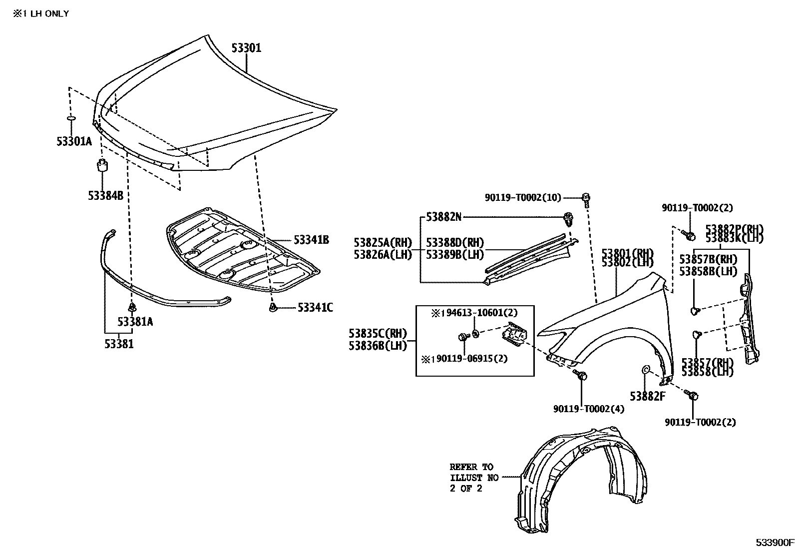Toyota CAMRY 发动机盖和前翼子板 EPC diagram — 533900F