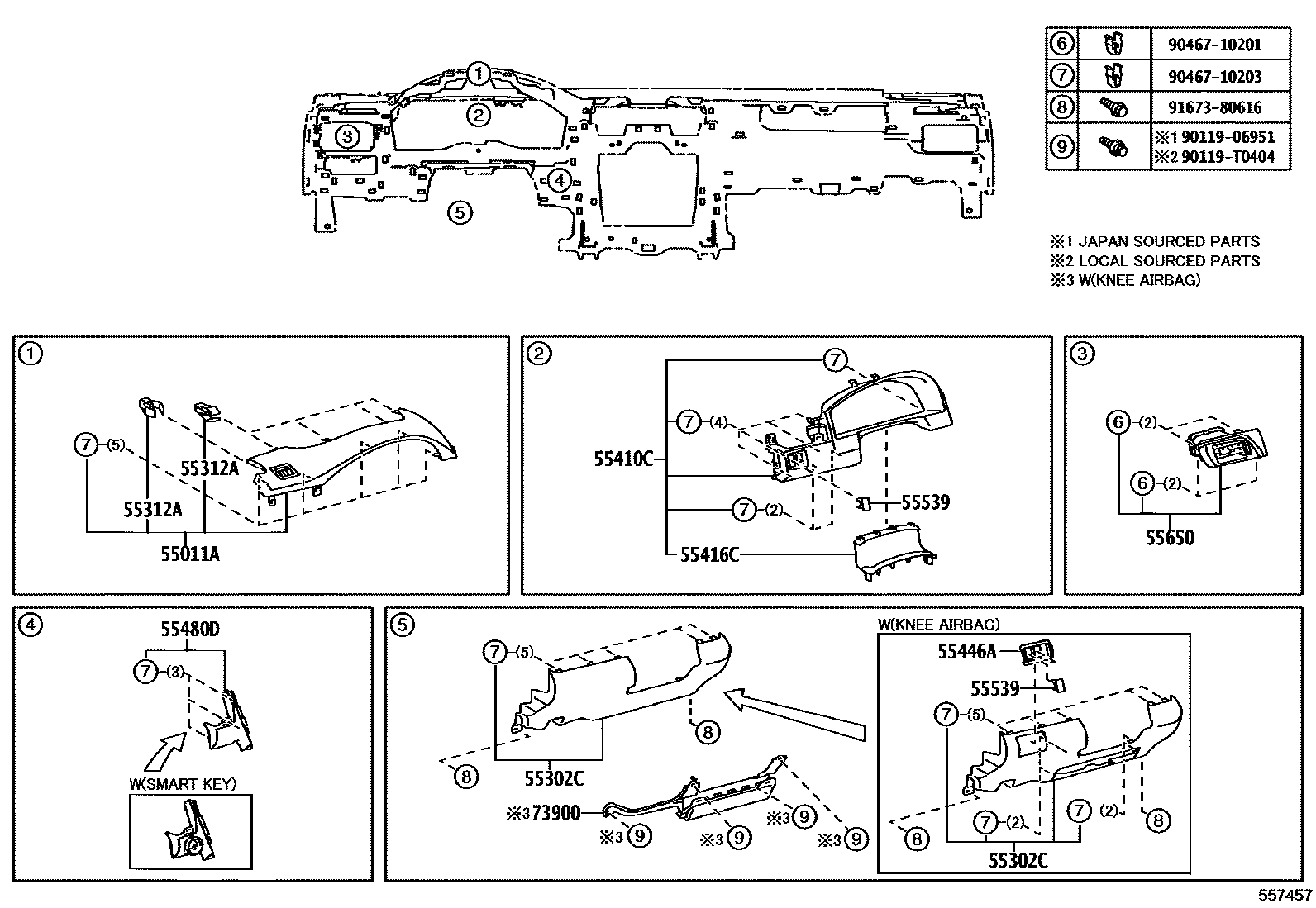Toyota CAMRY 仪表板和手套箱 EPC diagram — 557457