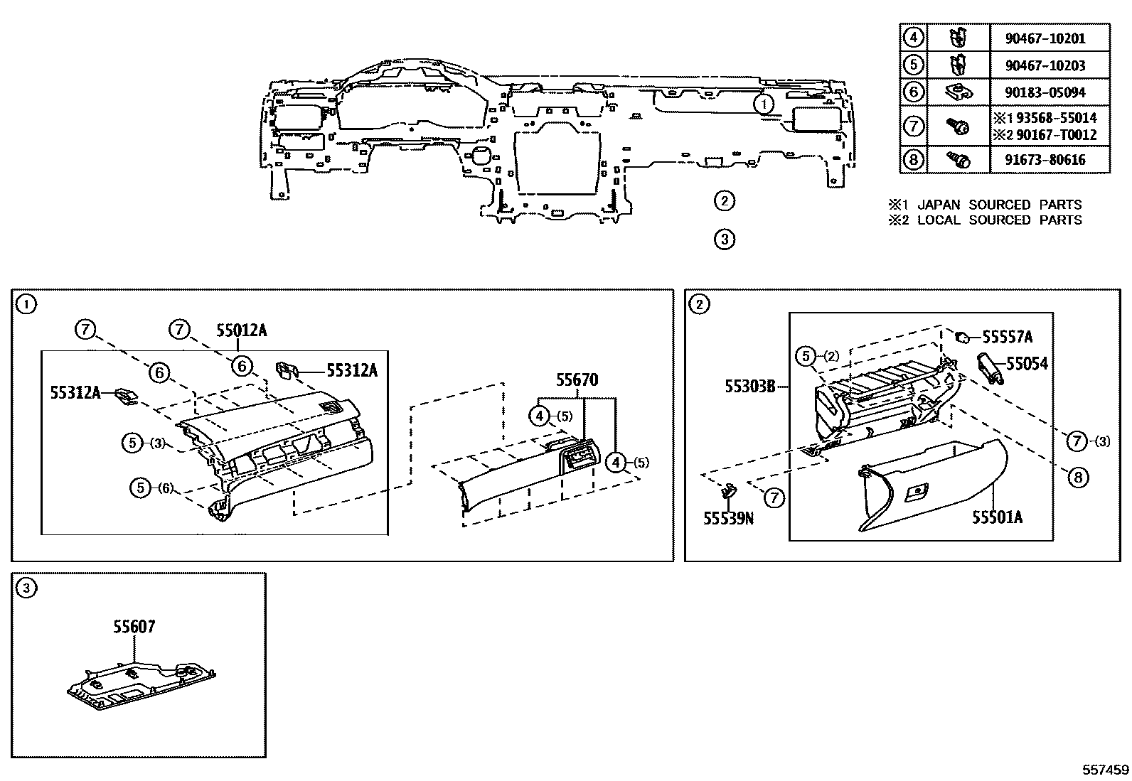 Toyota CAMRY 仪表板和手套箱 EPC diagram — 557459
