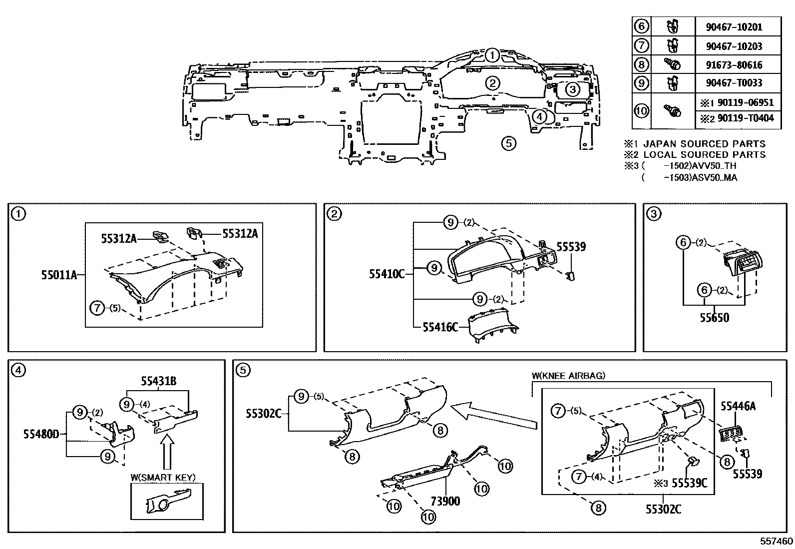 Toyota CAMRY 仪表板和手套箱 EPC diagram — 557460