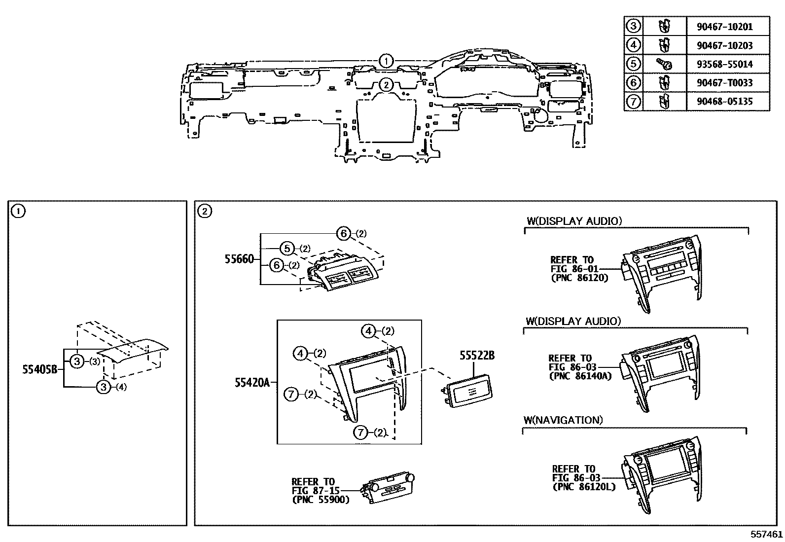 Toyota CAMRY 仪表板和手套箱 EPC diagram — 557461