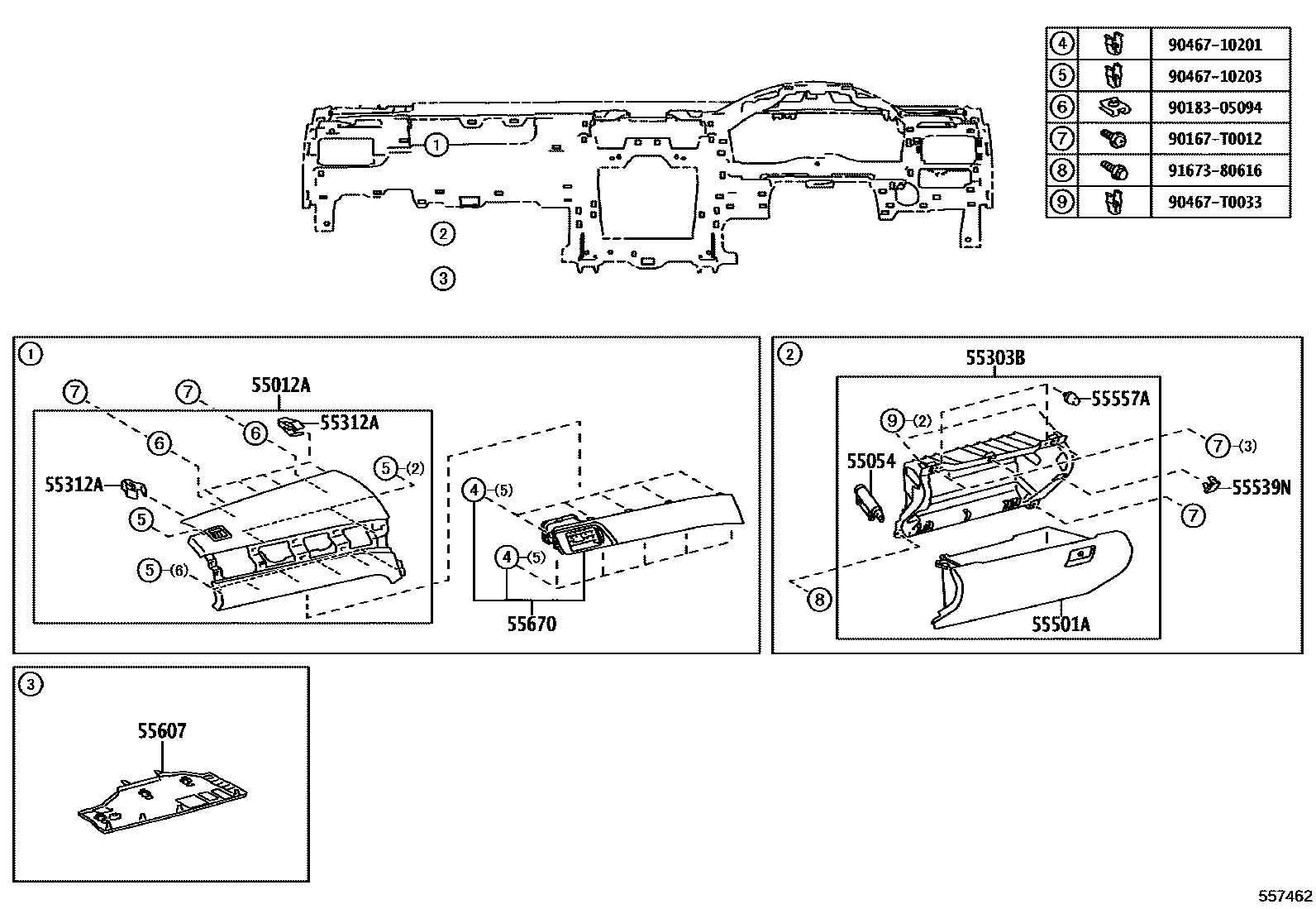 Toyota CAMRY 仪表板和手套箱 EPC diagram — 557462