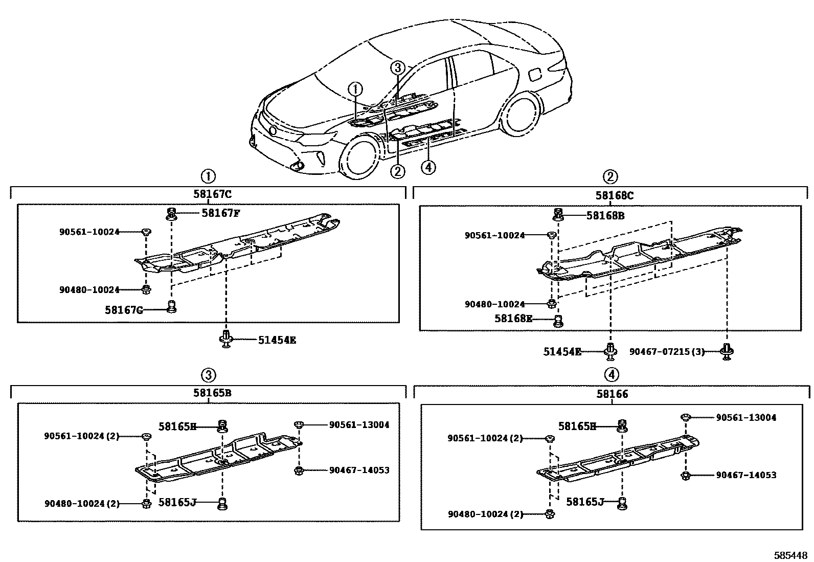 Toyota CAMRY 浅盘形地板和车身下背板 EPC diagram — 585448