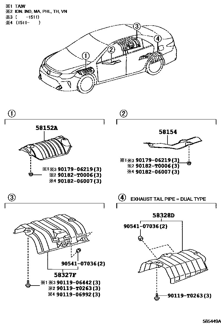 Toyota CAMRY 地板隔热垫 EPC diagram — 585449A