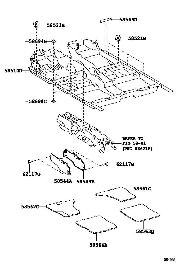 Toyota CAMRY 地板垫和地毯 EPC diagram — 584365