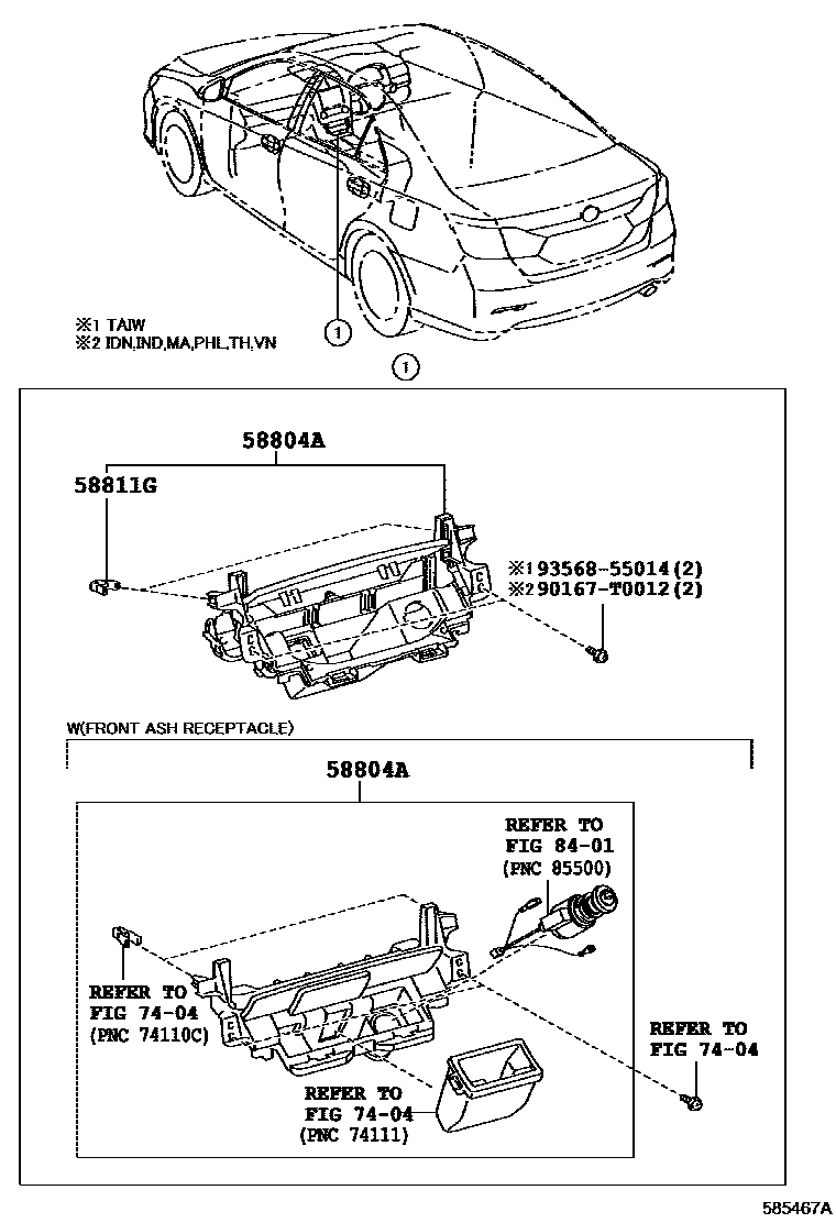 Toyota CAMRY 中央扶手箱和支架 EPC diagram — 585467A