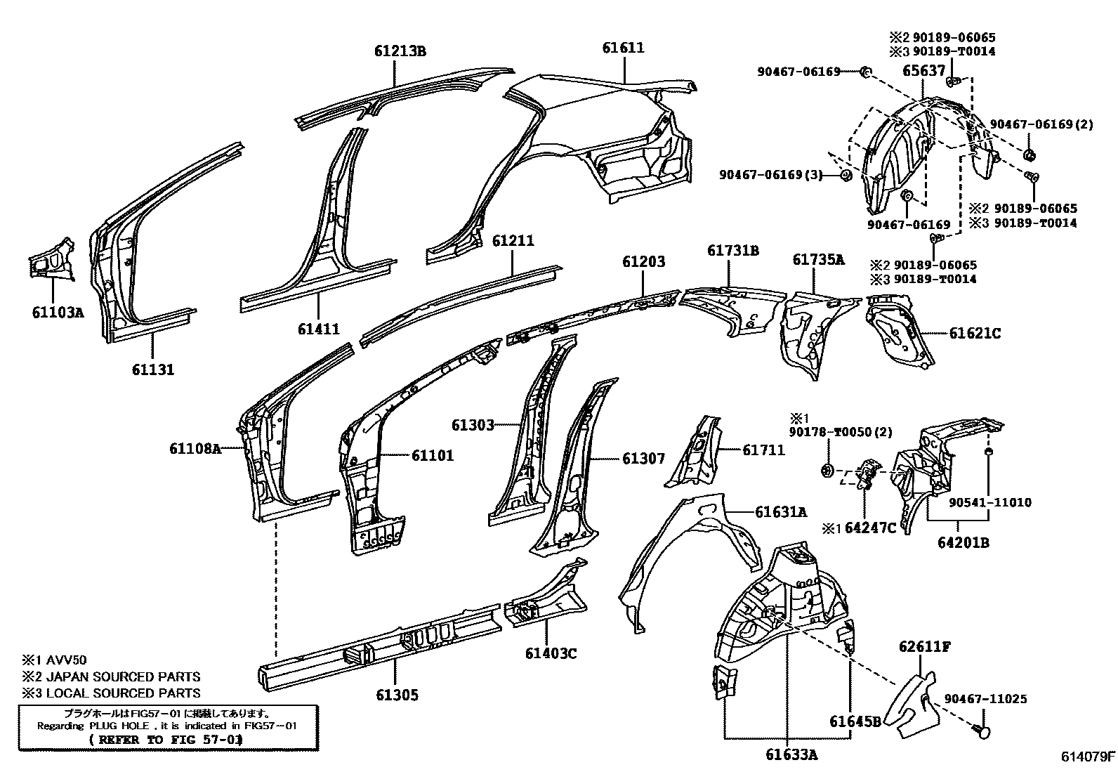 Toyota CAMRY 侧梁 EPC diagram — 614079F