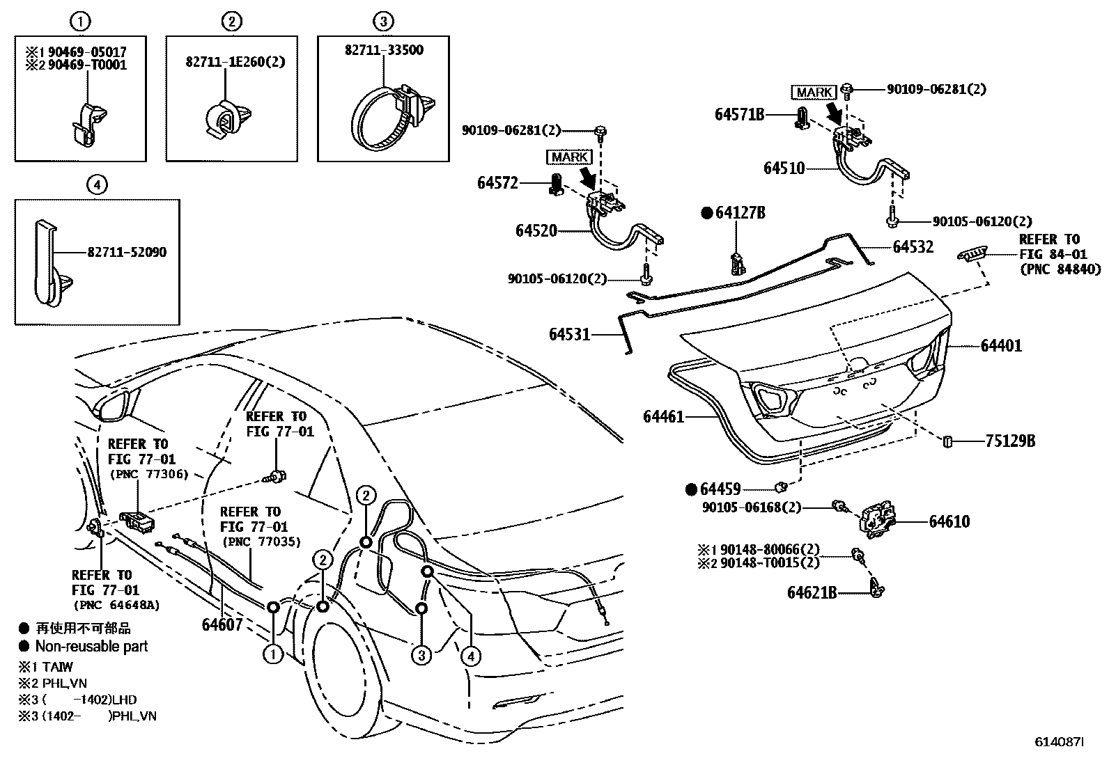 Toyota CAMRY 行李箱门和行李箱锁 EPC diagram — 614087I