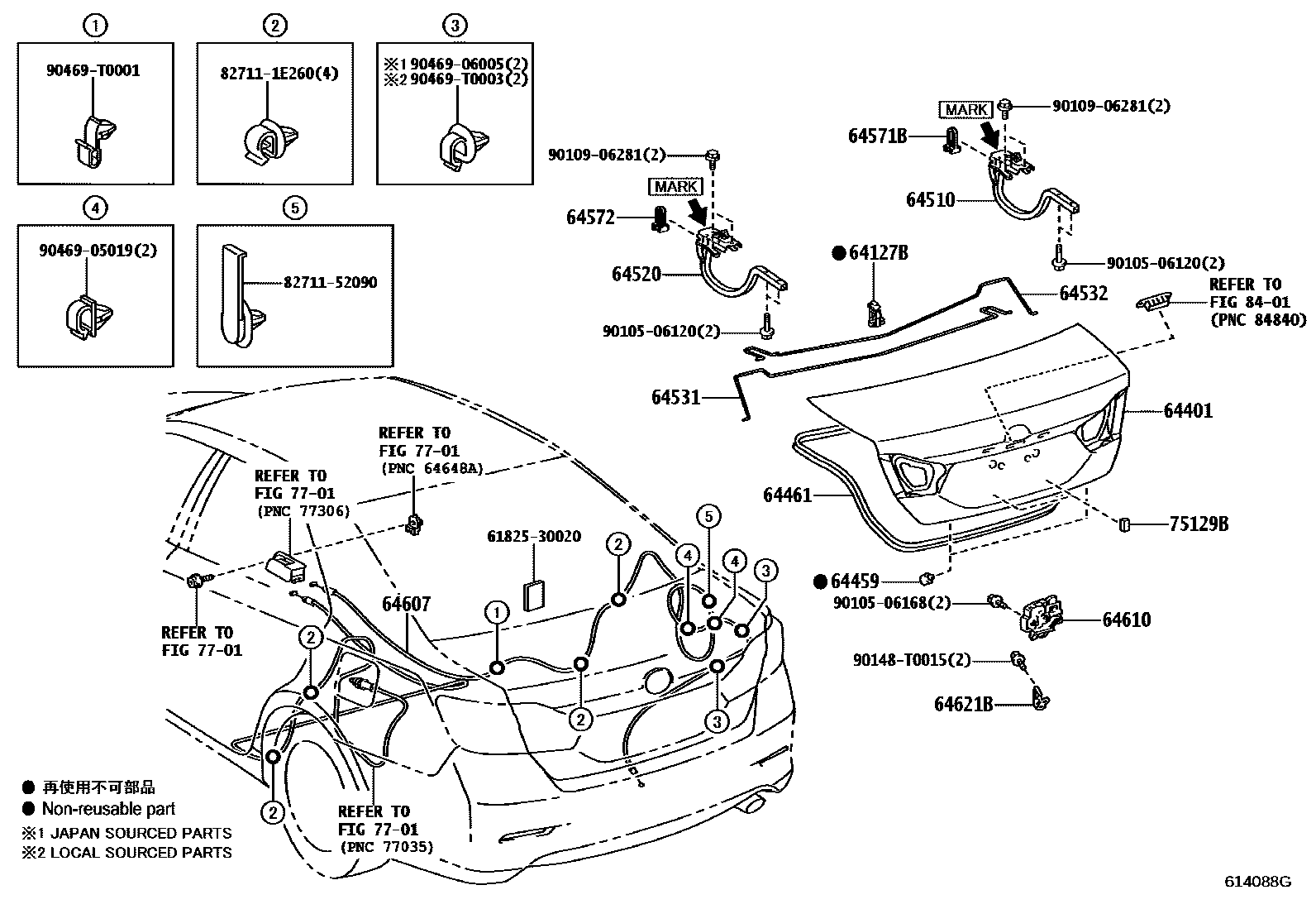 Toyota CAMRY 行李箱门和行李箱锁 EPC diagram — 614088H