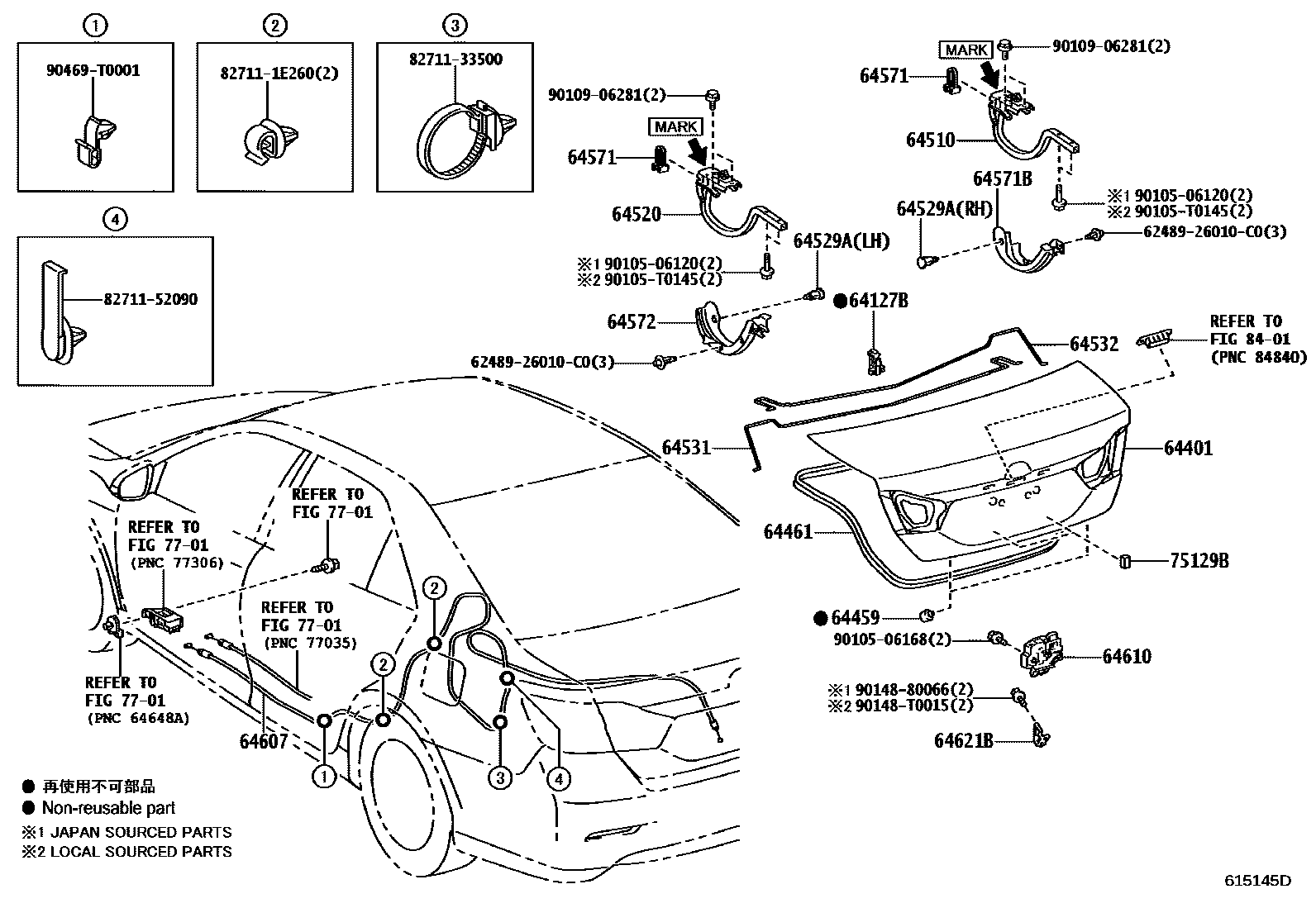 Toyota CAMRY 行李箱门和行李箱锁 EPC diagram — 615145D