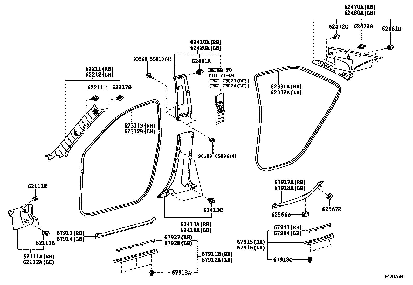 Toyota CAMRY 内饰板和车门防水胶条 EPC diagram — 642975B