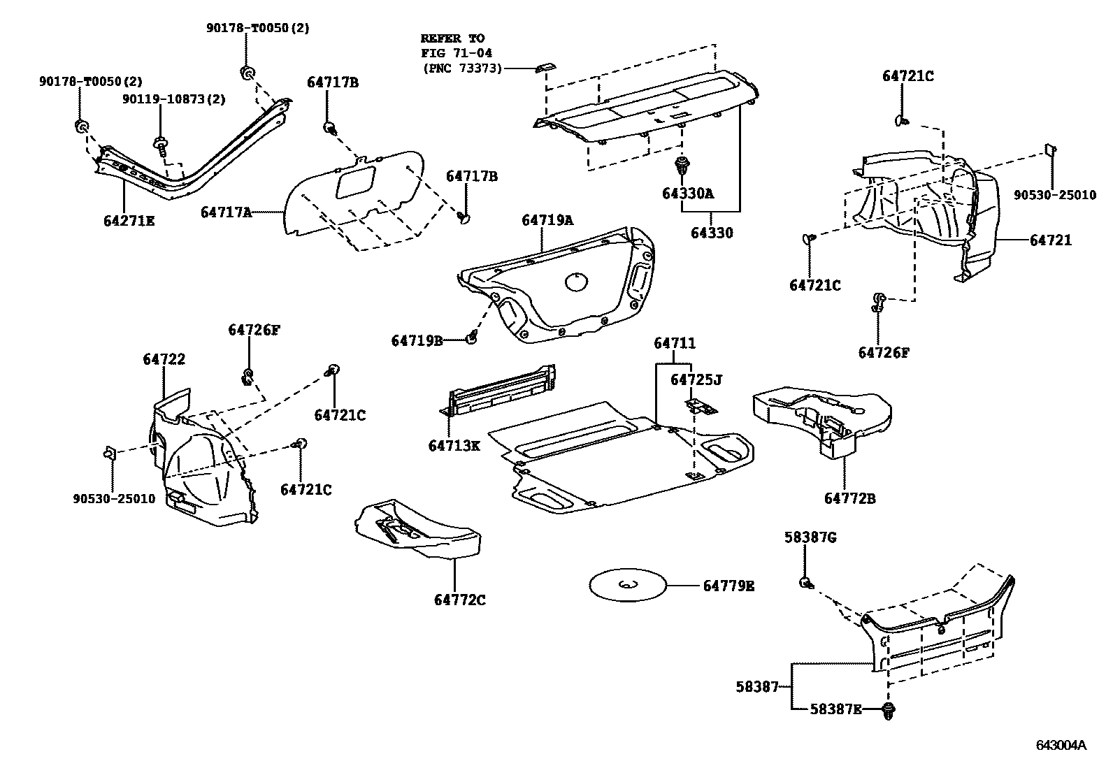 Toyota CAMRY 杂物箱板和行李箱垫 EPC diagram — 643004A